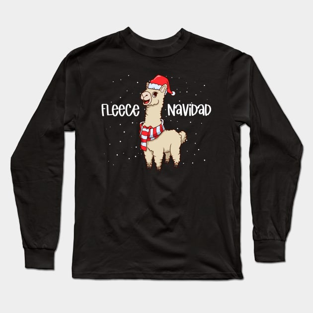 Christmas llama - Fleece Navidad Long Sleeve T-Shirt by Modern Medieval Design